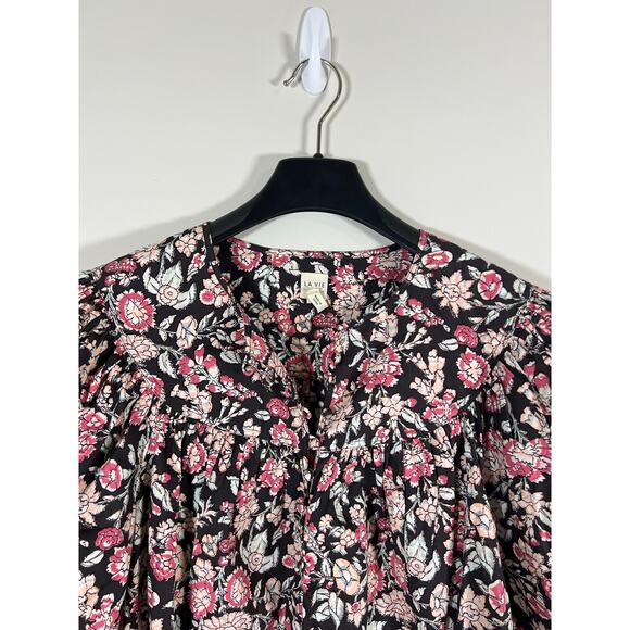 Rebecca Taylor La Vie Babydoll Floral Short Sleeve Blouse Womens Size L Boho - Picture 2 of 6